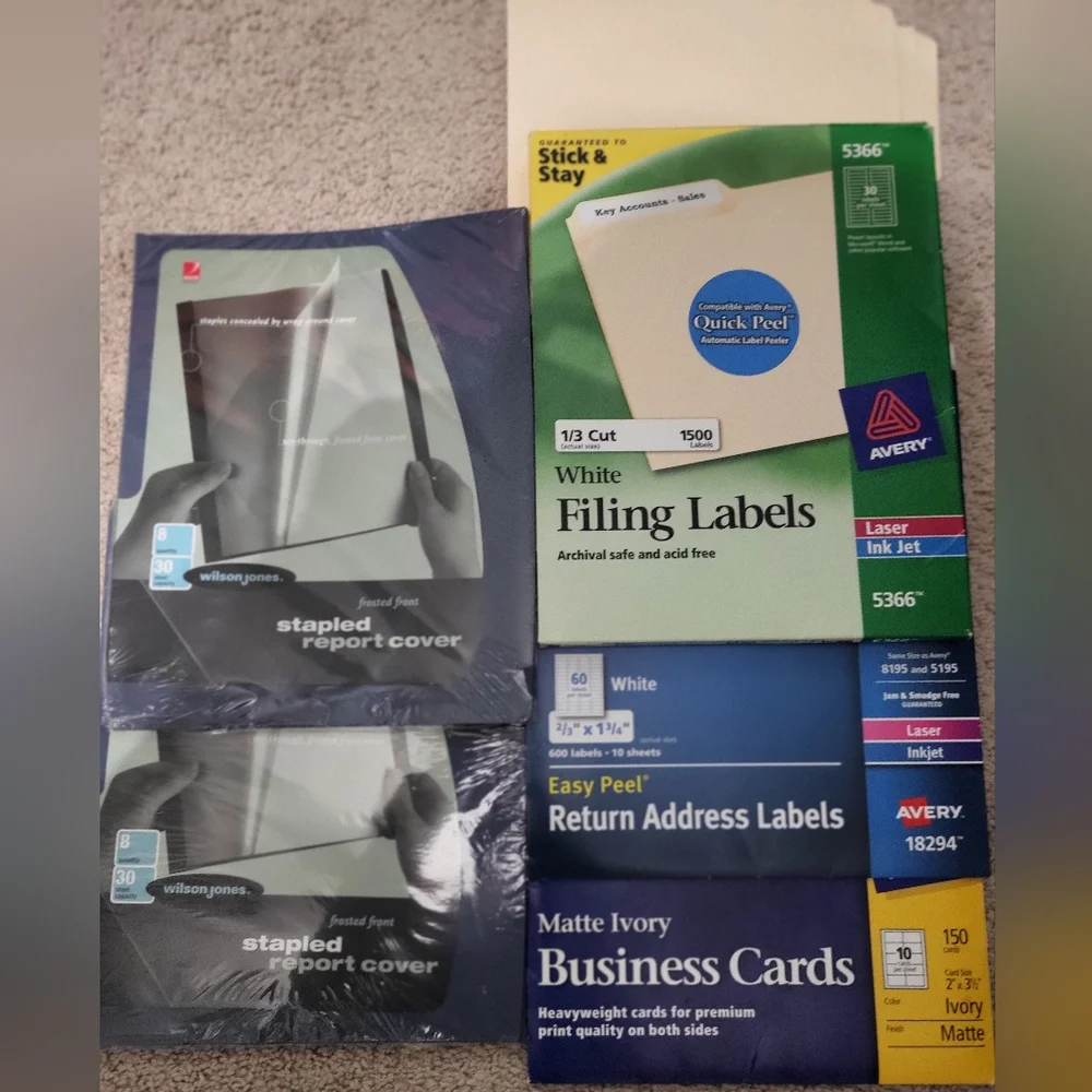 Office Supply Bundle Report Covers, Folders, Folder &Rtn Address Labels, Card